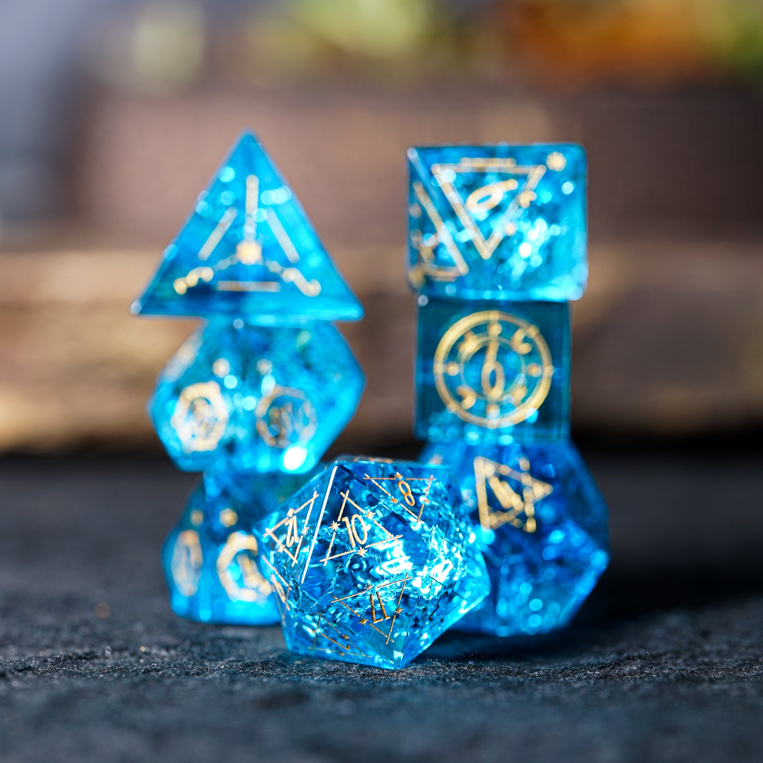Lightning Blue Zircon  crystal polyhedral dice set for DND and Call of Cthulhu   7 pieces
