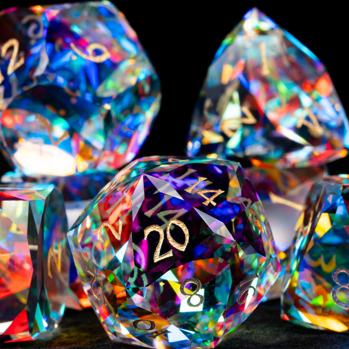 Iridescent crystal polyhedral dice set for DND and Call of Cthulhu RPG 7-piece