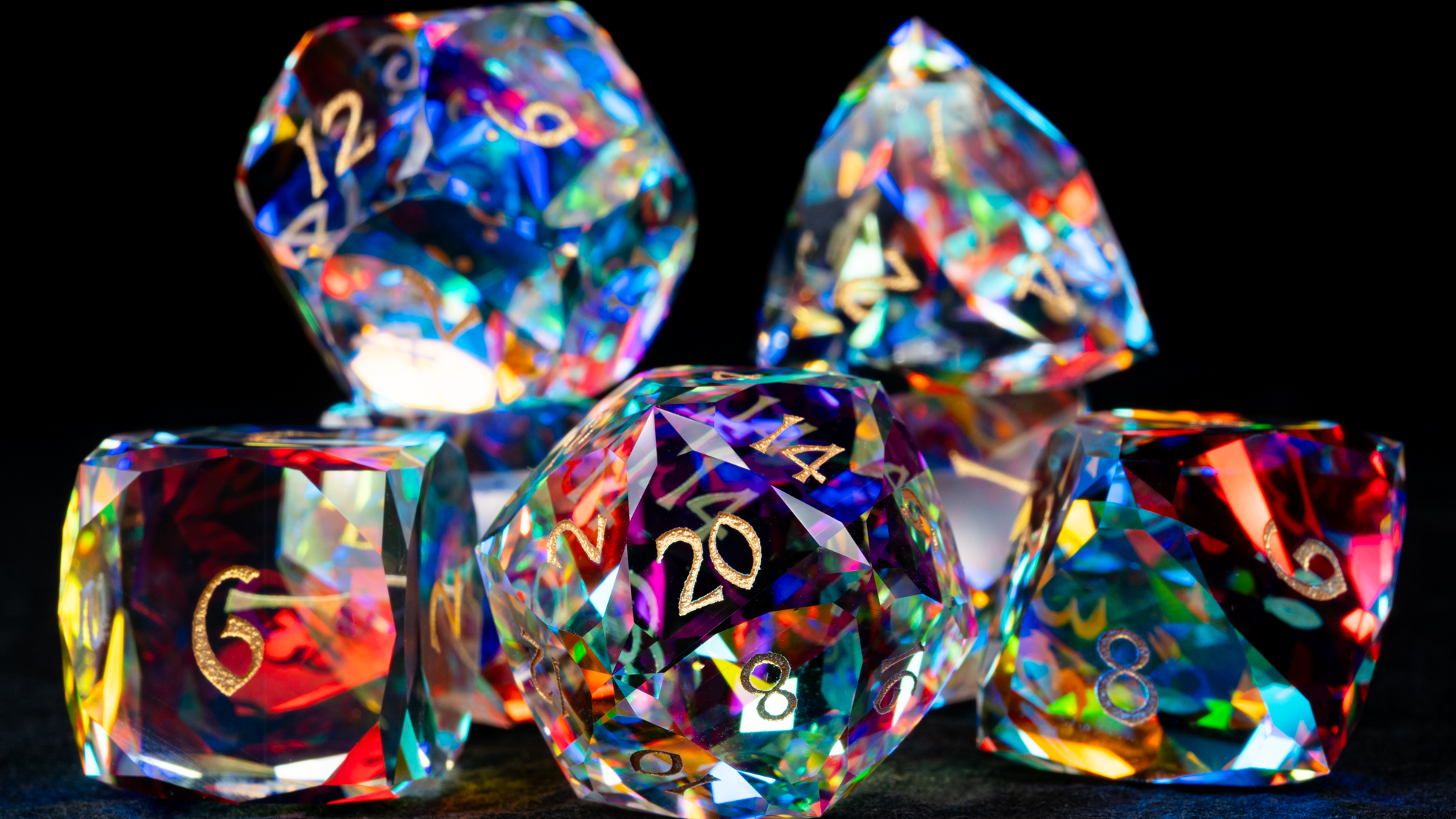 Iridescent crystal polyhedral dice set for DND and Call of Cthulhu RPG 7-piece