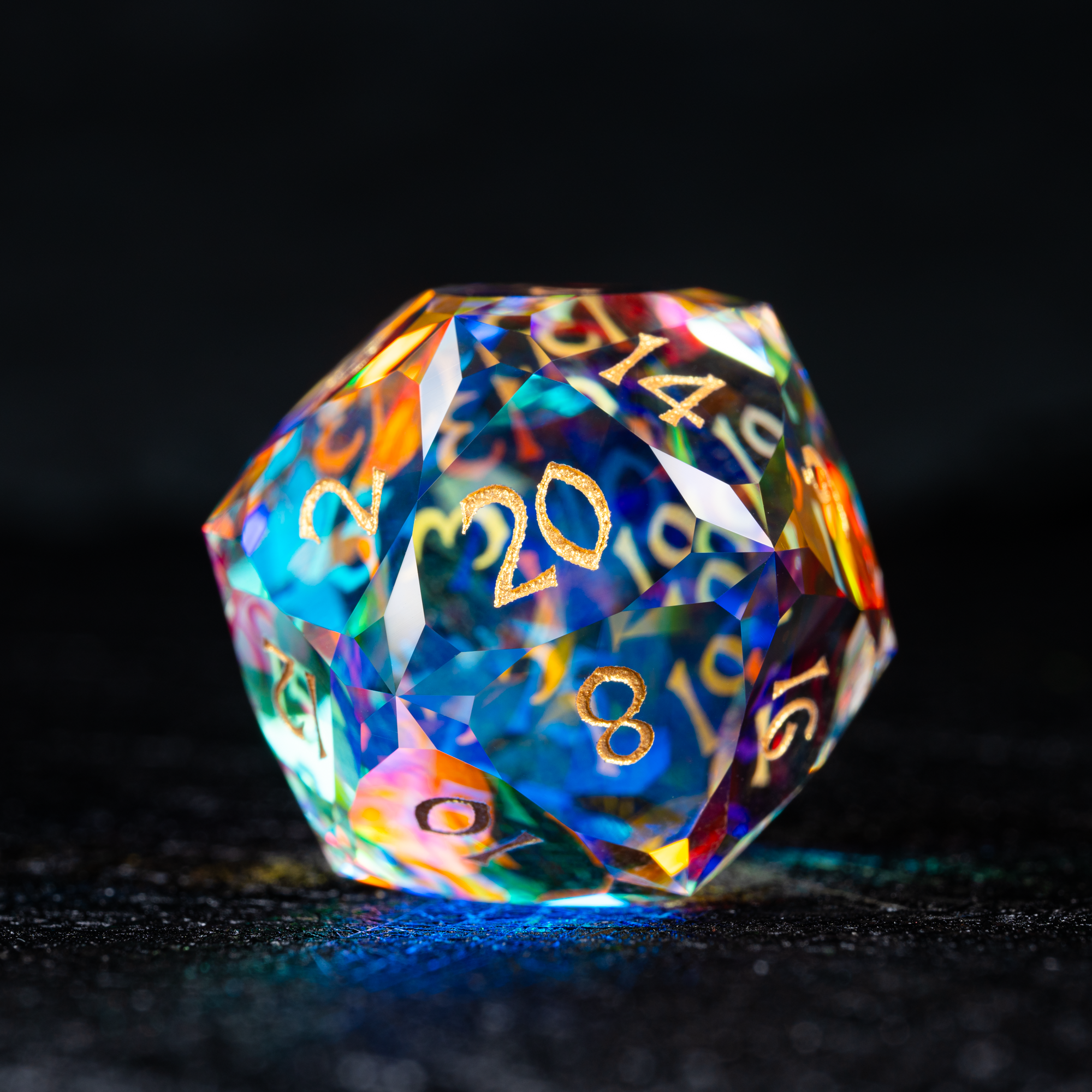 Iridescent crystal polyhedral dice set for DND and Call of Cthulhu RPG D20